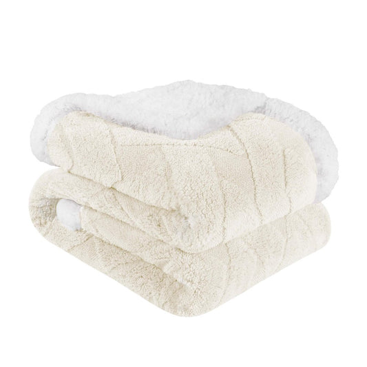 Twin Ivory Fleece Geometric Plush Blanket
