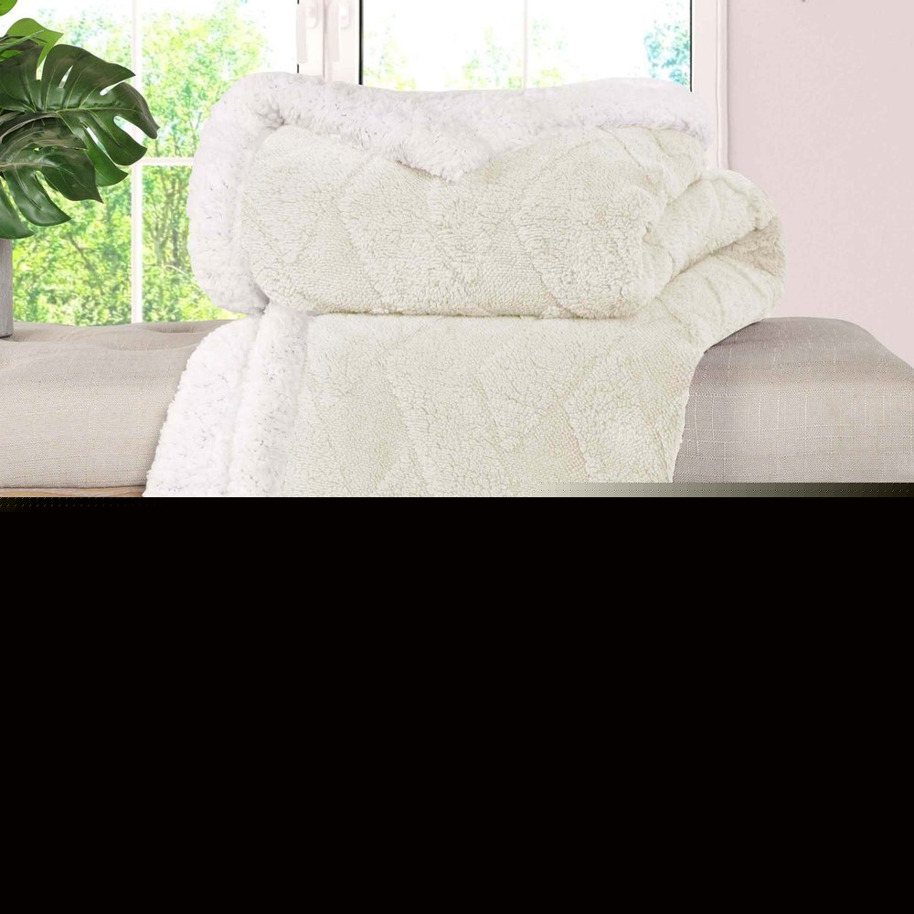 Twin Ivory Geometric Fleece Woven Plush Blanket