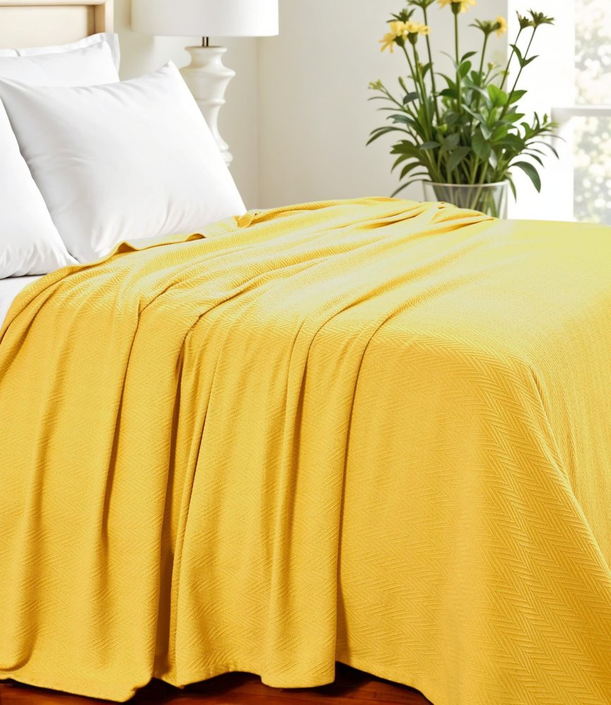 California King Gold Cotton Woven Chevron Blanket