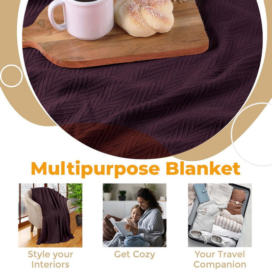 California King Plum Cotton Chevron Blanket