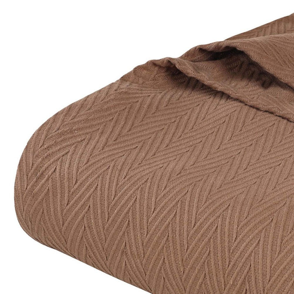 California King Taupe Cotton Woven Chevron Blanket