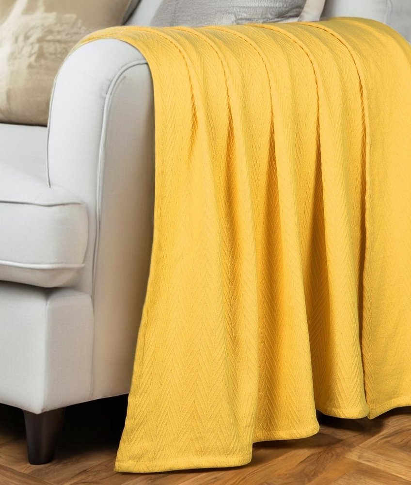 Queen Gold Cotton Woven Chevron Blanket
