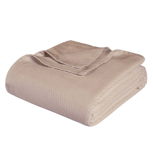 Queen Khaki Cotton Waffle Weave Blanket