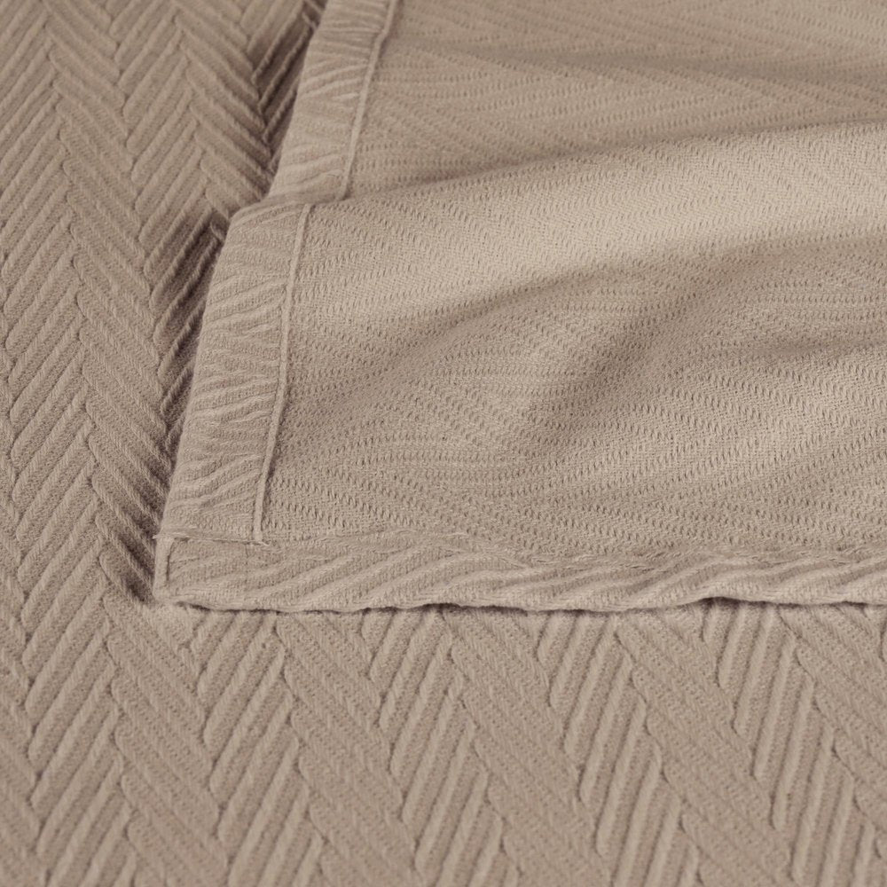 Queen Khaki Cotton Waffle Weave Blanket