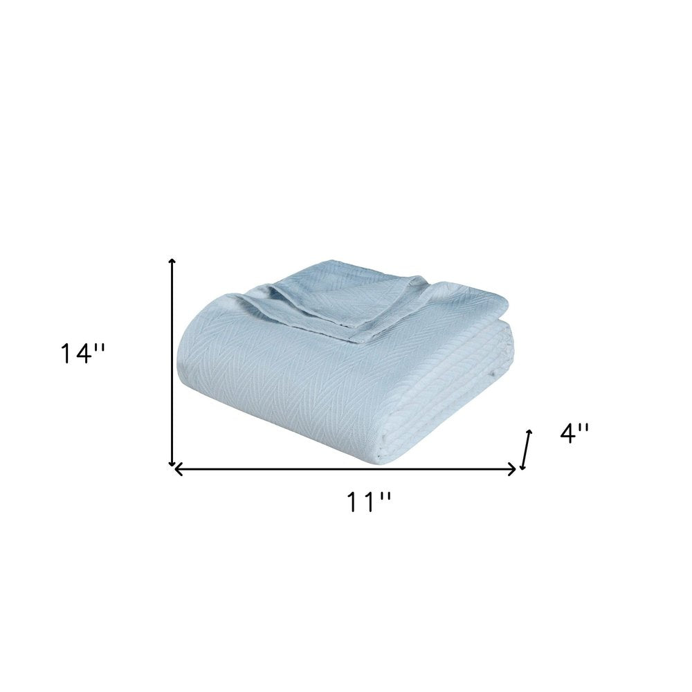 Queen Light Blue Cotton Chevron Blanket