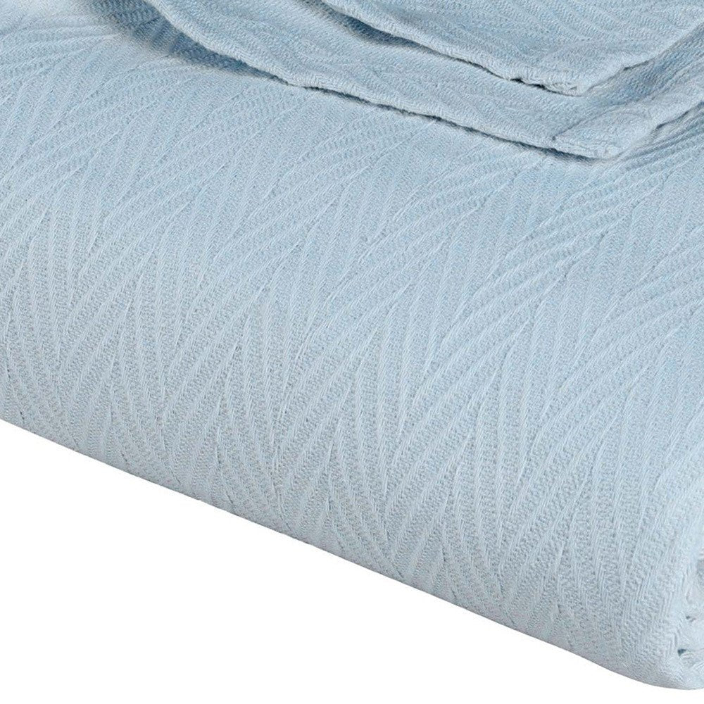 Queen Light Blue Chevron Cotton Woven Blanket