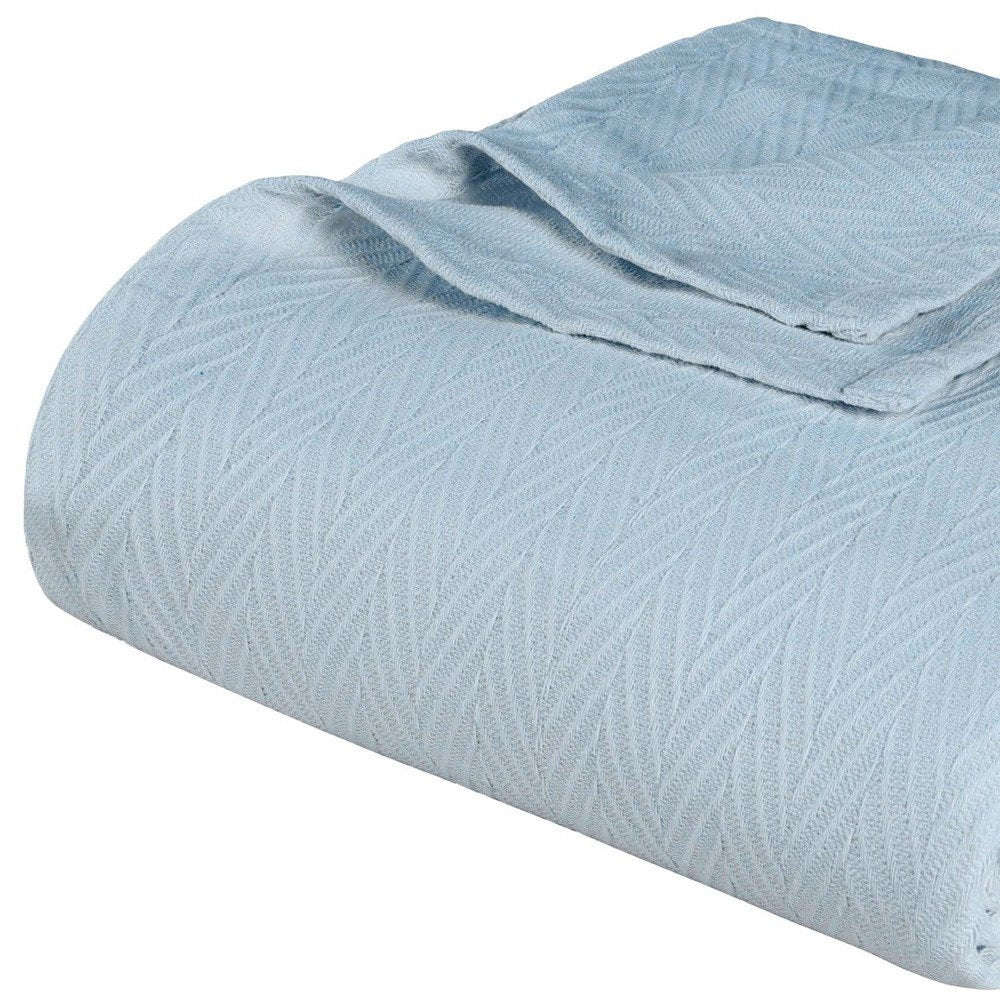 Queen Light Blue Cotton Chevron Blanket