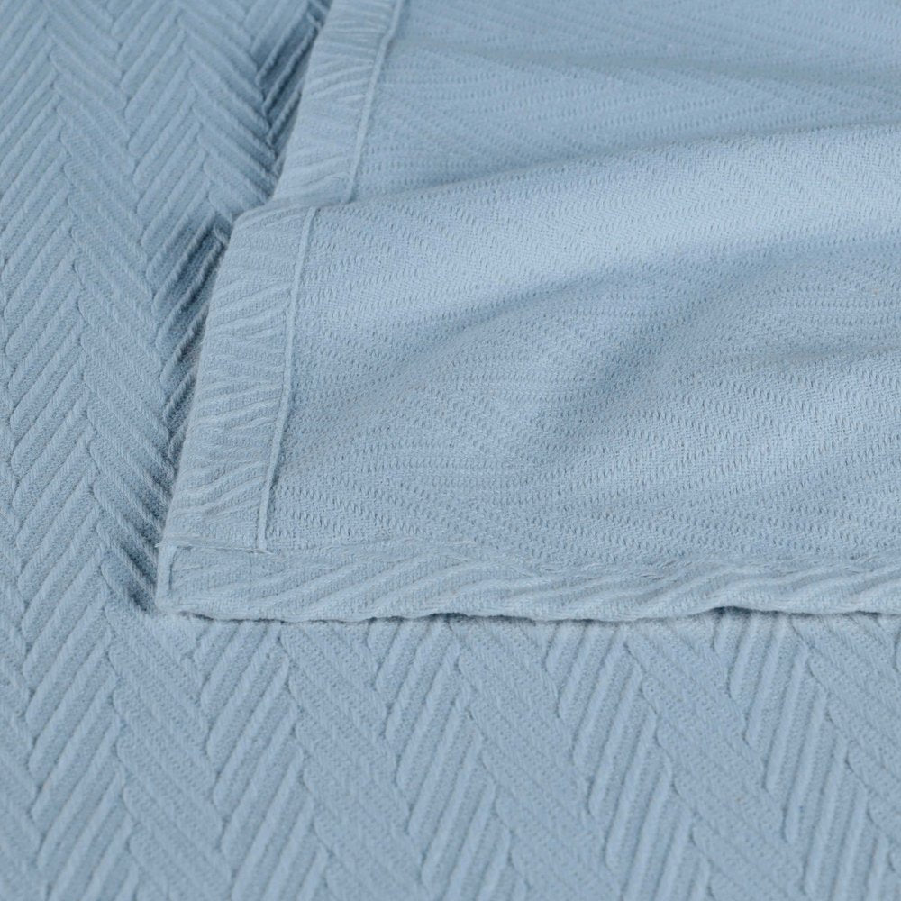 Queen Light Blue Chevron Cotton Woven Blanket