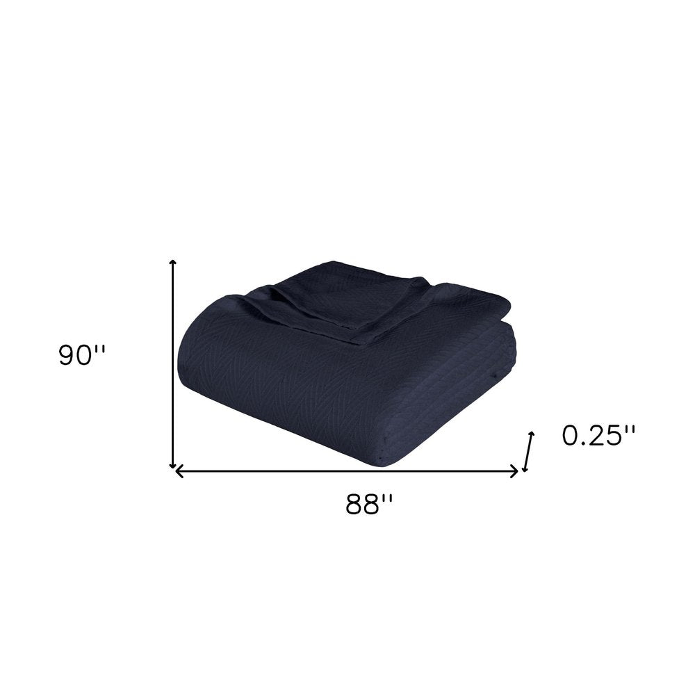 Queen Navy Blue Cotton Woven Chevron Blanket