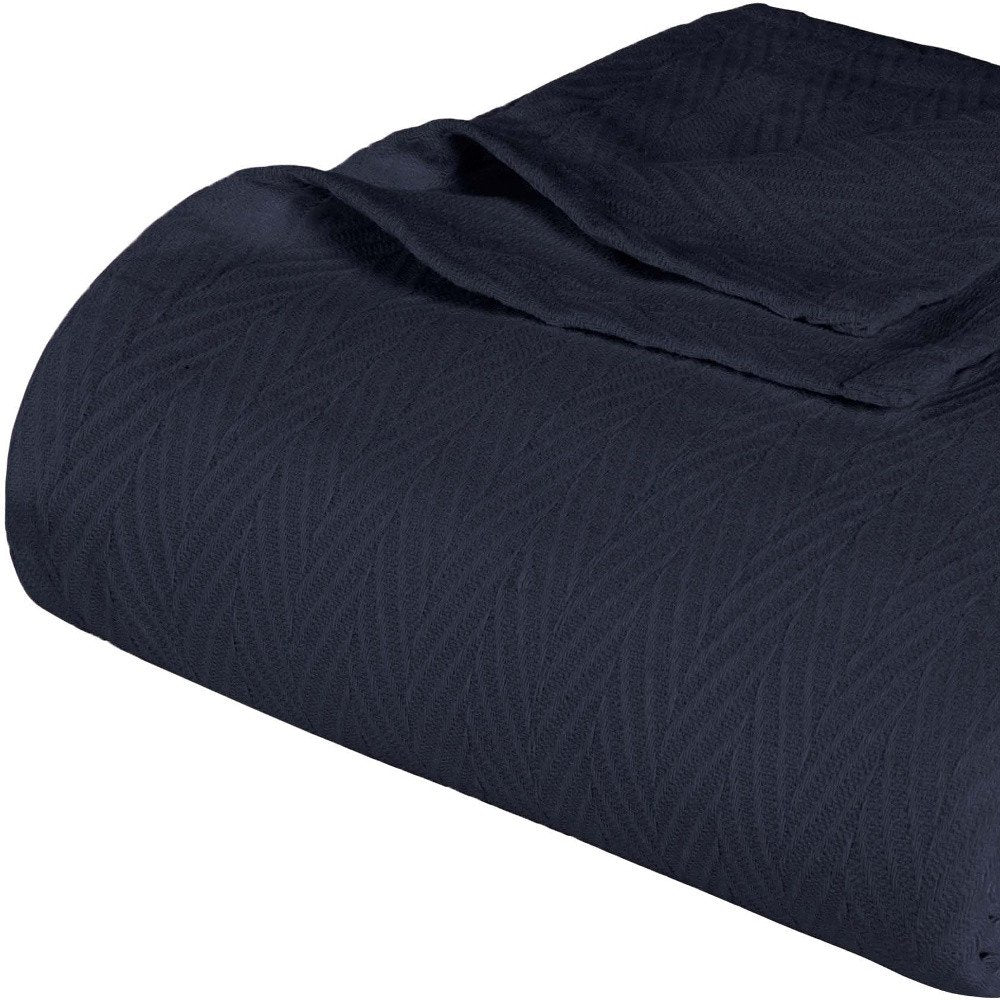 Queen Navy Blue Cotton Woven Chevron Blanket