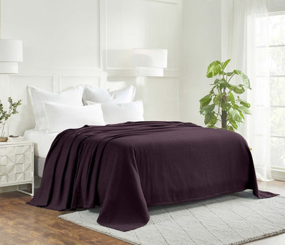 Queen Plum Cotton Woven Chevron Blanket