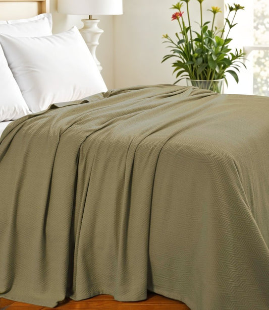 Queen Sage Cotton Woven Chevron Blanket