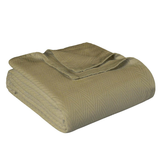 Queen Sage Cotton Woven Chevron Blanket
