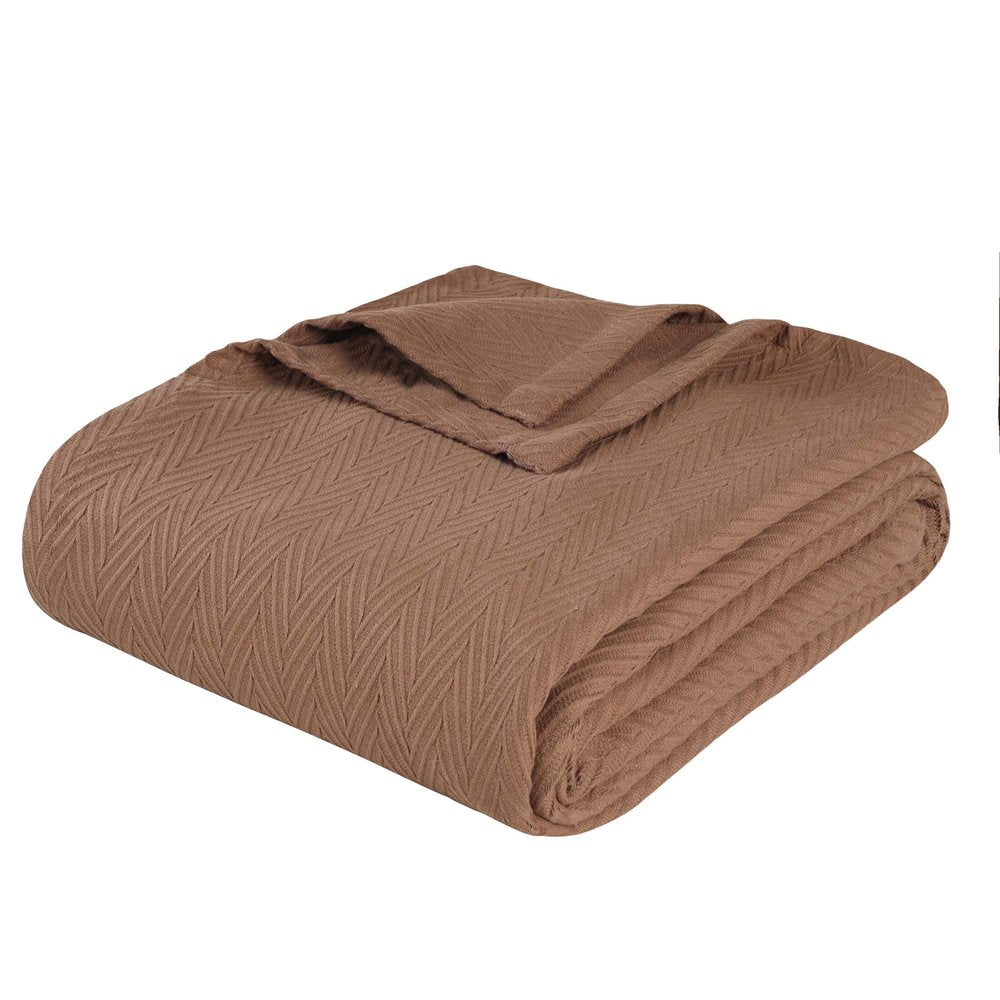 Queen Taupe Cotton Woven Chevron Blanket