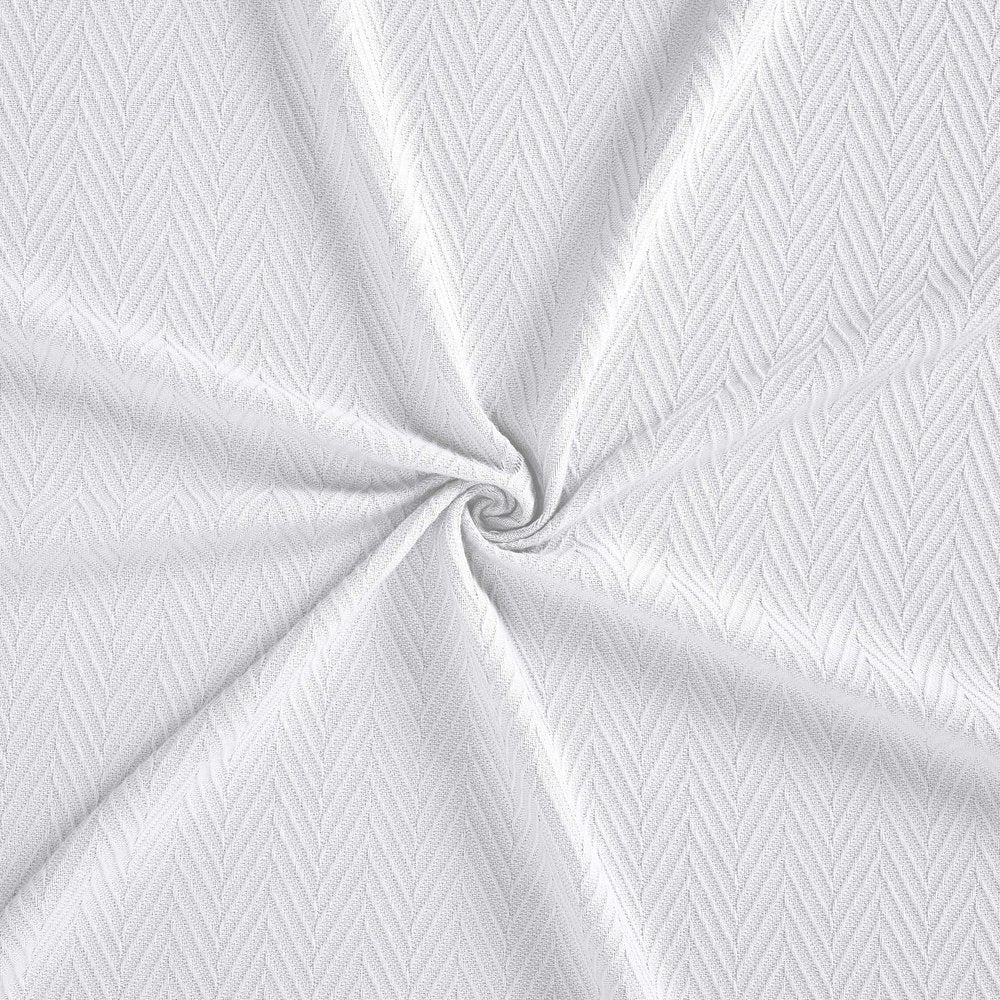 Queen White Cotton Woven Chevron Blanket