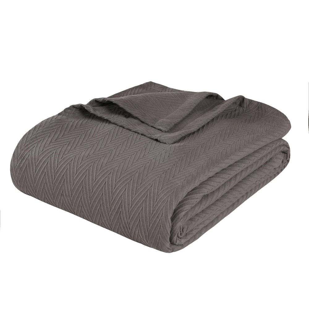 King Charcoal Cotton Woven Chevron Blanket