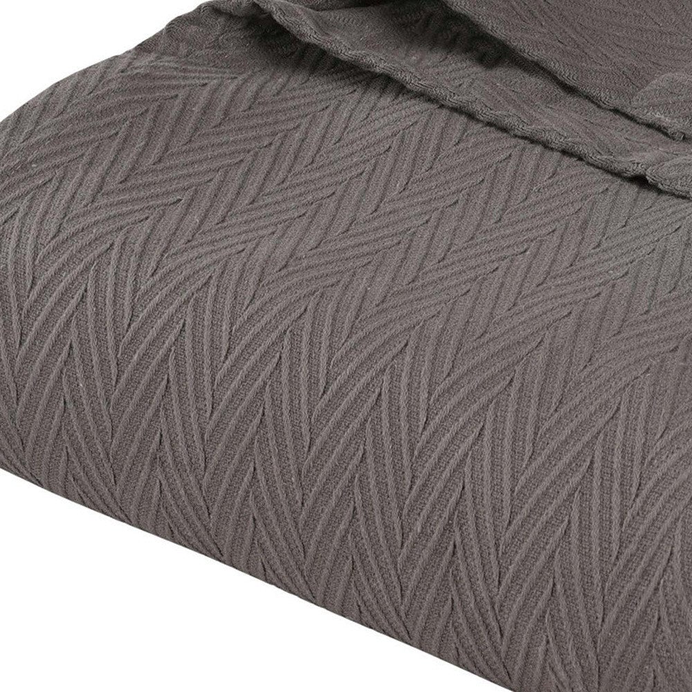 King Charcoal Cotton Woven Chevron Blanket