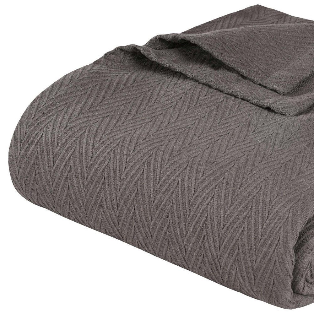King Charcoal Cotton Woven Chevron Blanket