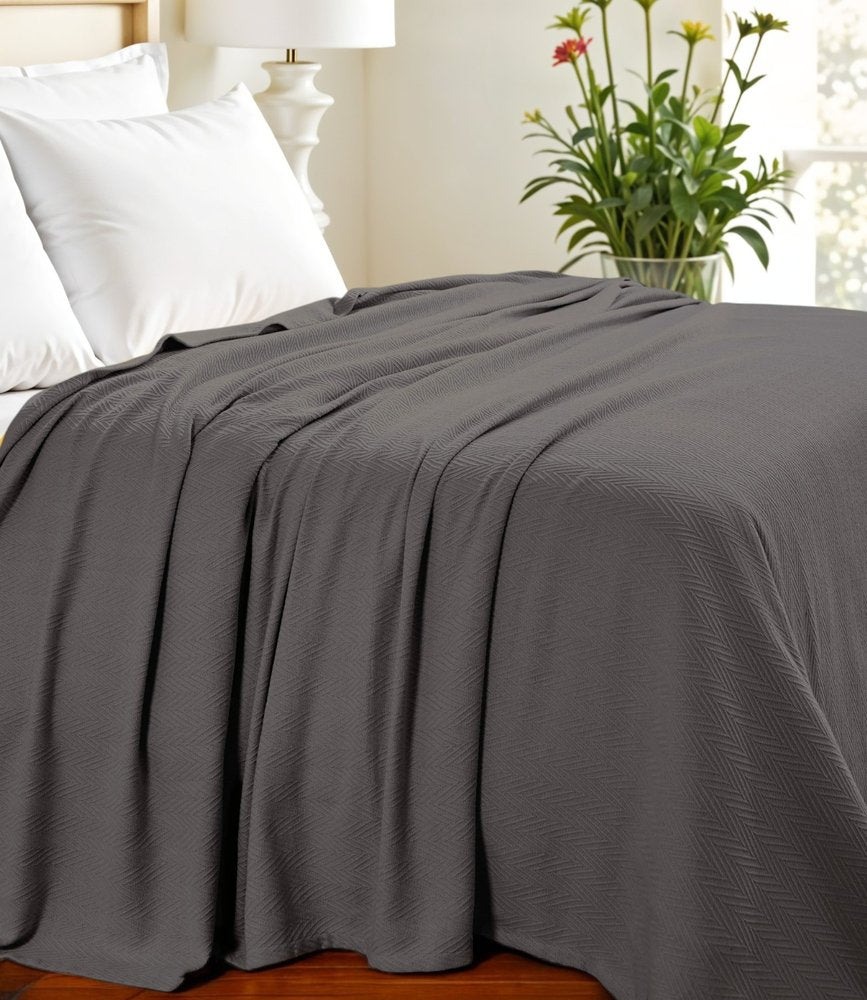 King Charcoal Cotton Woven Chevron Blanket