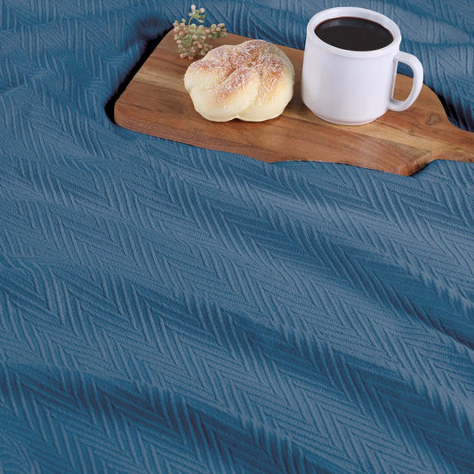 King Denim Blue Cotton Waffle Weave Blanket