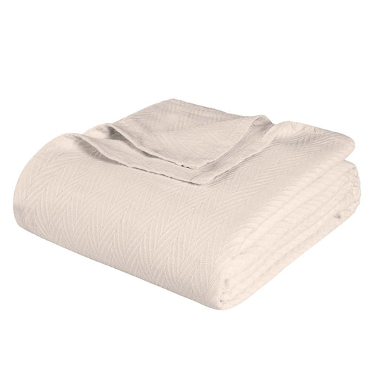 King Ivory Cotton Woven Chevron Blanket