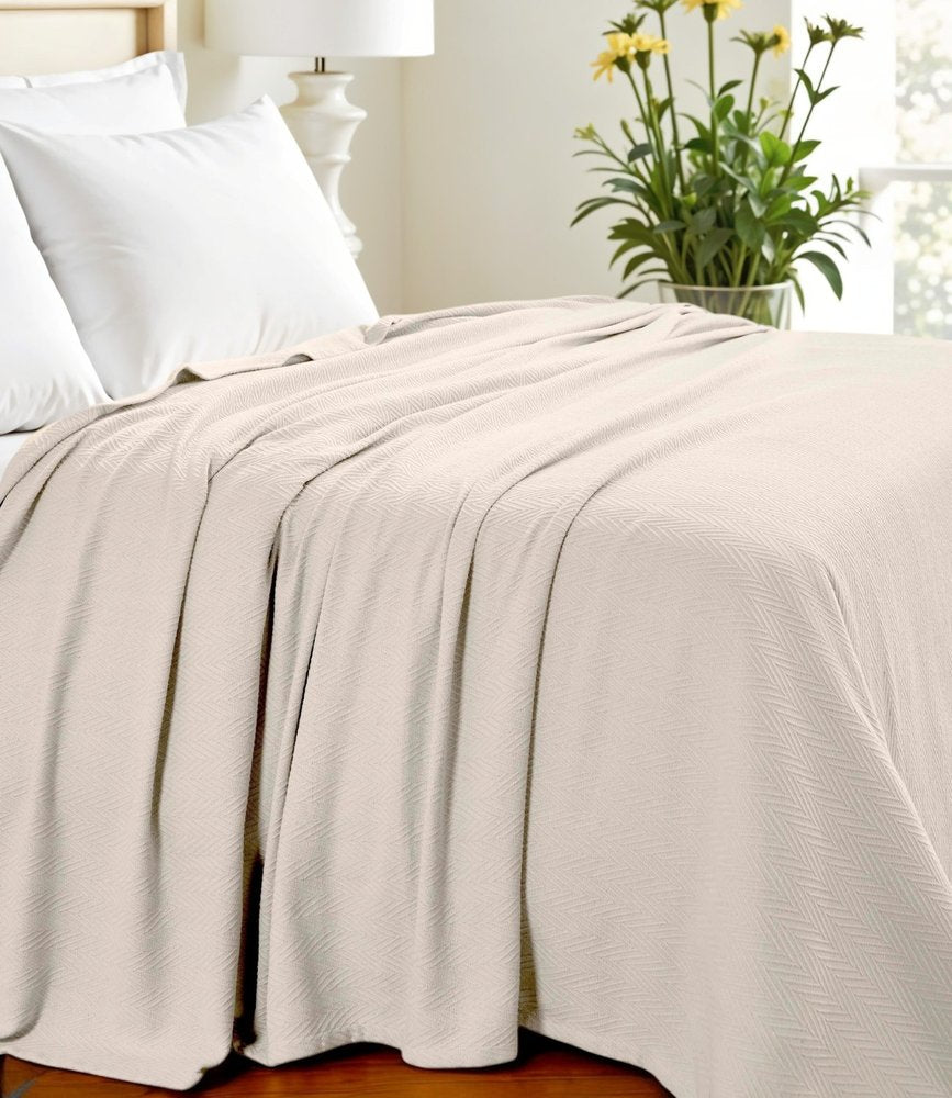 King Ivory Cotton Woven Chevron Blanket