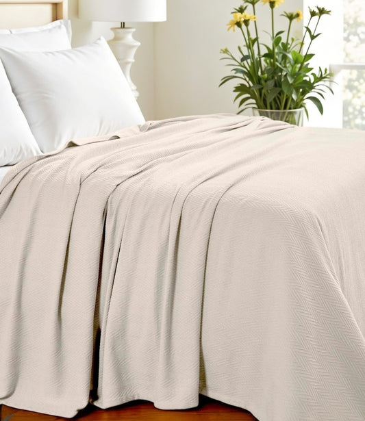 King Ivory Cotton Woven Chevron Blanket