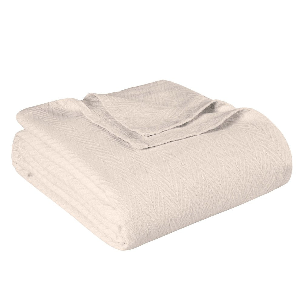 King Ivory Cotton Woven Chevron Blanket
