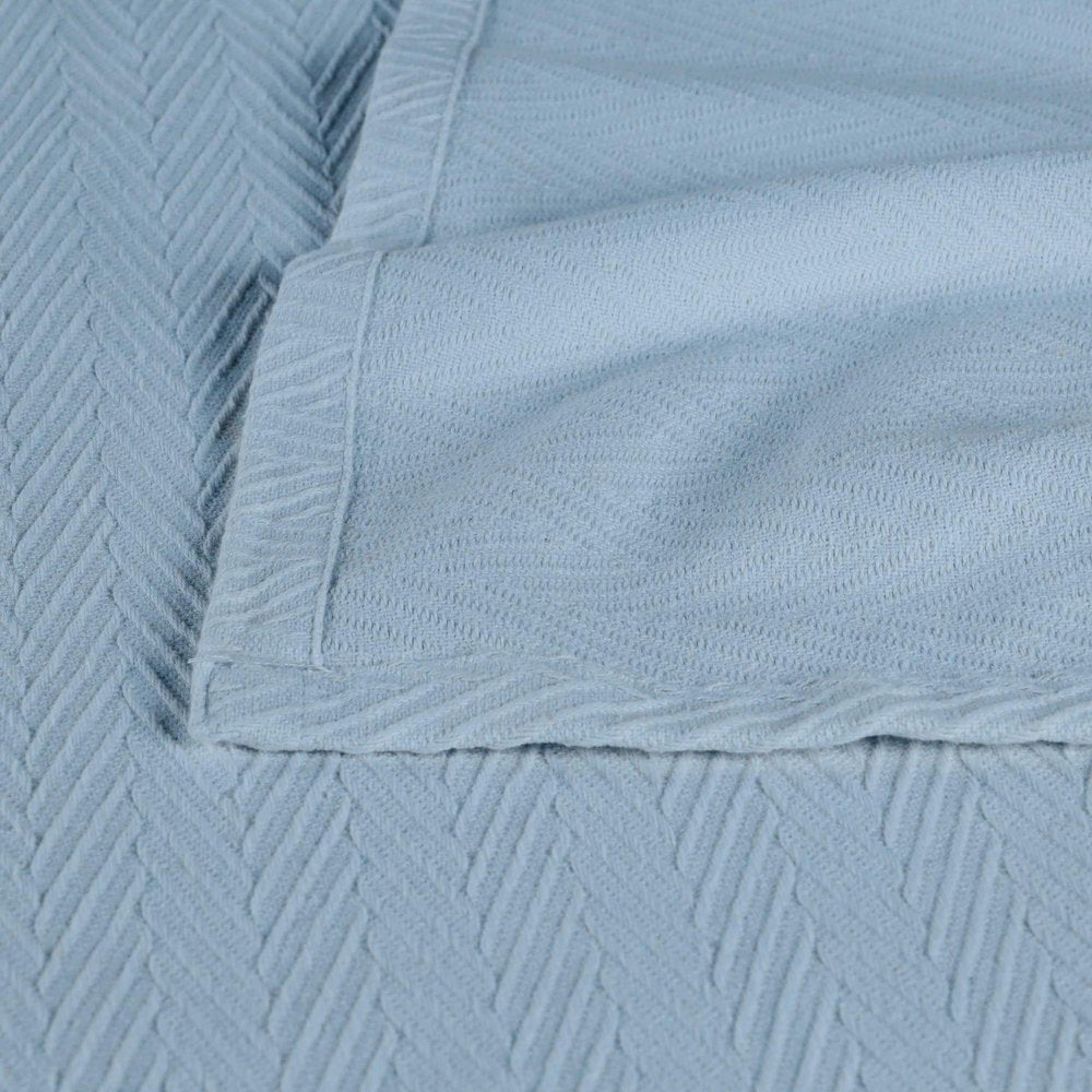King Light Blue Cotton Woven Chevron Blanket