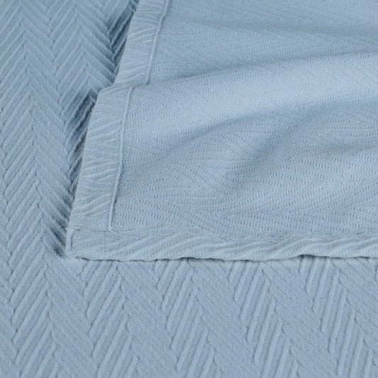 King Light Blue Cotton Woven Chevron Blanket