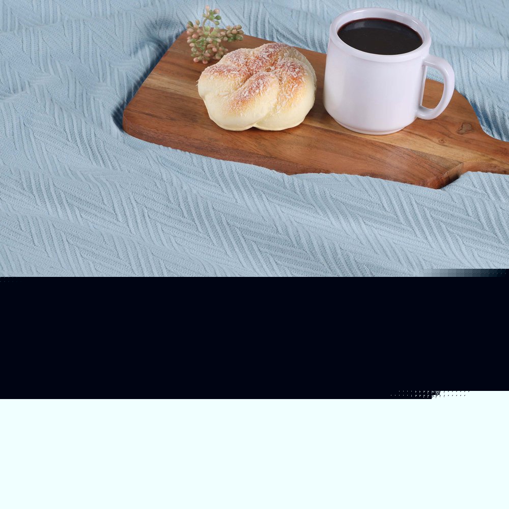 King Light Blue Cotton Woven Chevron Blanket