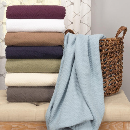 King Taupe Cotton Woven Chevron Blanket