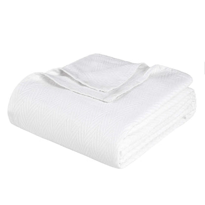 King White Cotton Woven Chevron Blanket