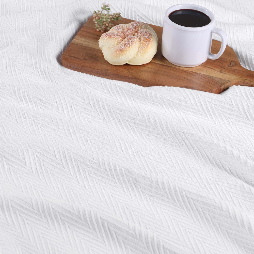 King White Cotton Woven Chevron Blanket