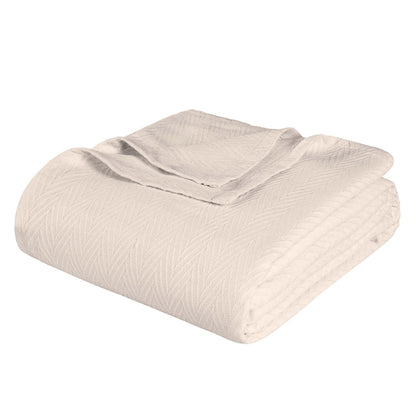 Twin Ivory Cotton Chevron Blanket