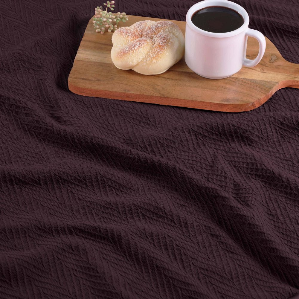 Twin Plum Cotton Woven Chevron Blanket