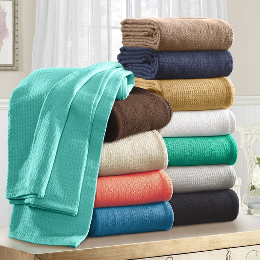 Queen Teal Cotton Waffle Weave Honeycomb Blanket
