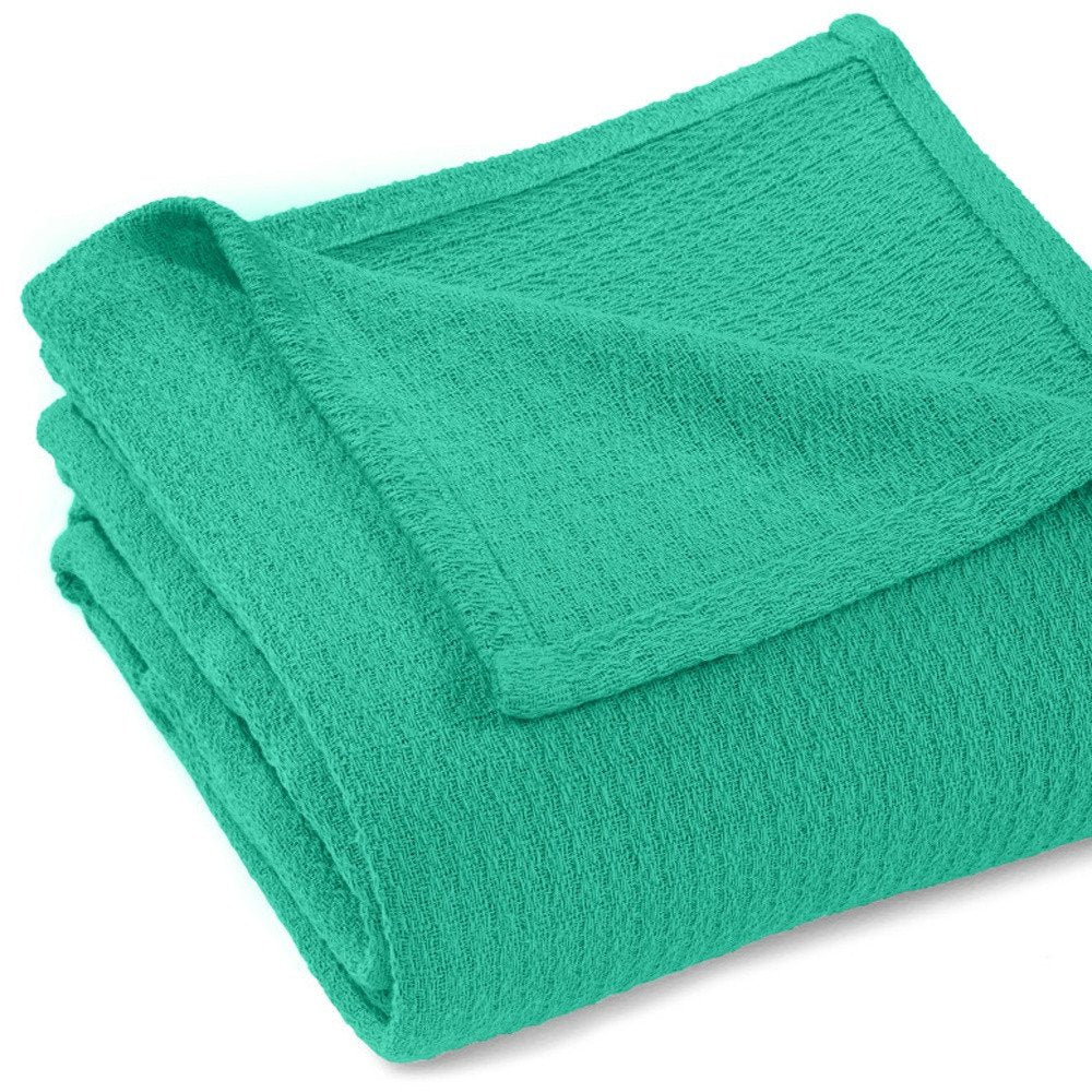 Queen Teal Cotton Waffle Weave Honeycomb Blanket