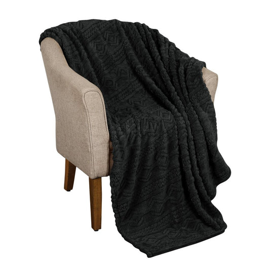 Queen Black Fleece Geometric Plush Blanket