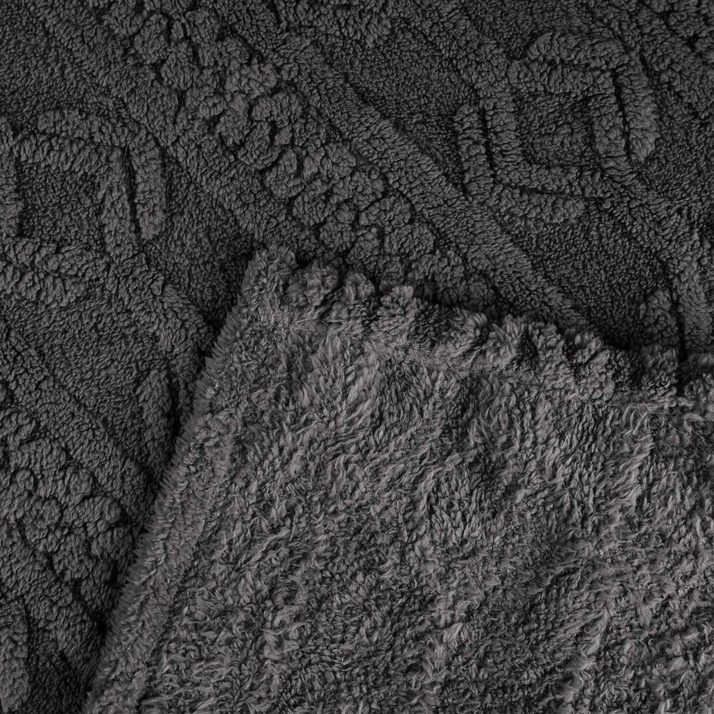 Queen Charcoal Fleece Knitted Plush Blanket