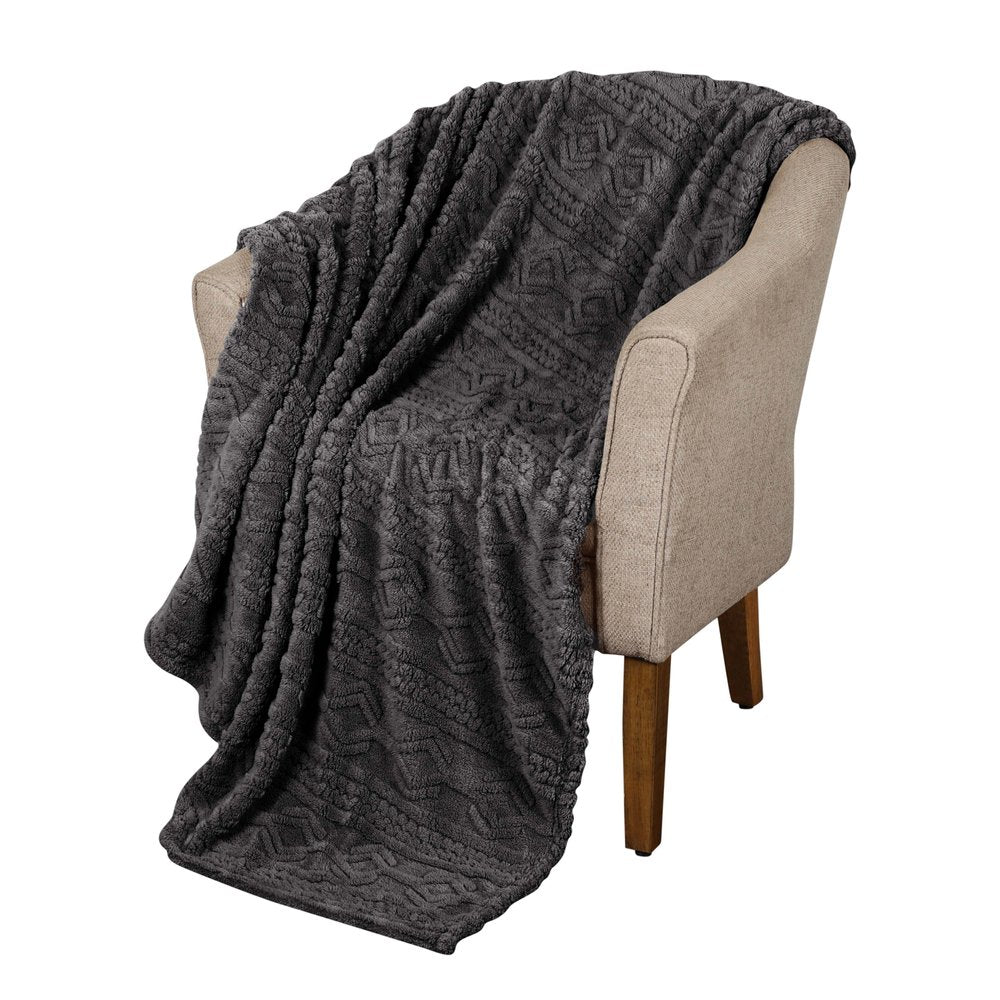 Queen Charcoal Fleece Knitted Plush Blanket