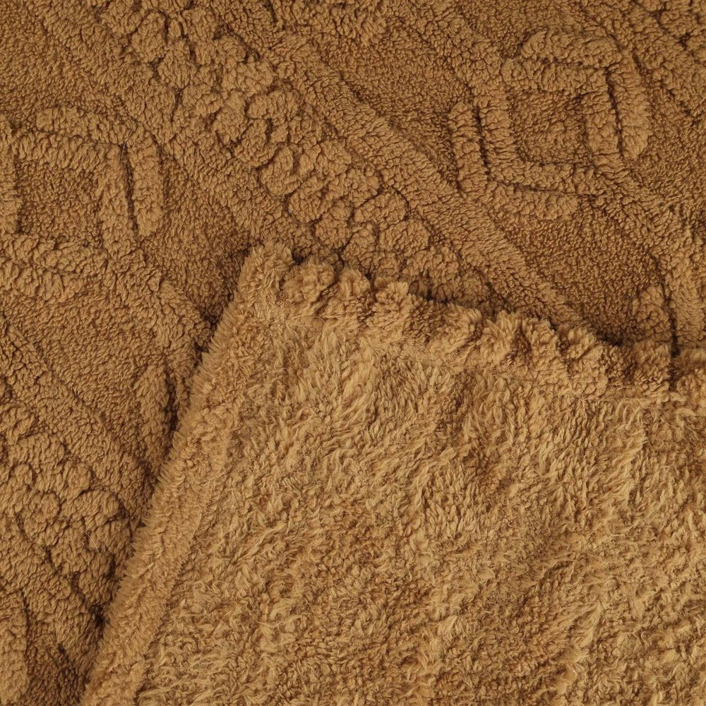 Queen Camel Geometric Knitted Plush Blanket