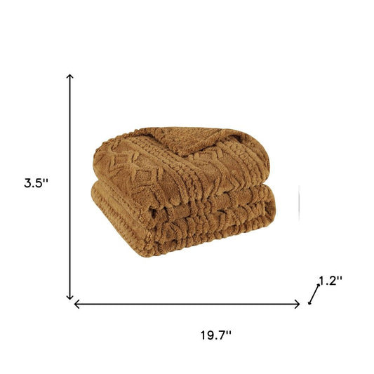Queen Camel Geometric Knitted Plush Blanket