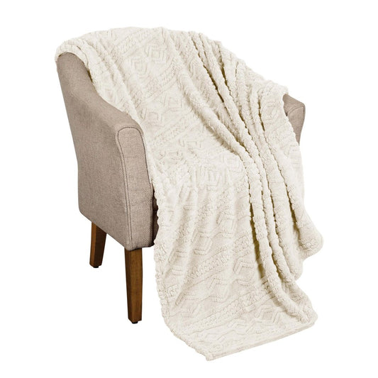 Queen Ivory Fleece Knitted Plush Blanket