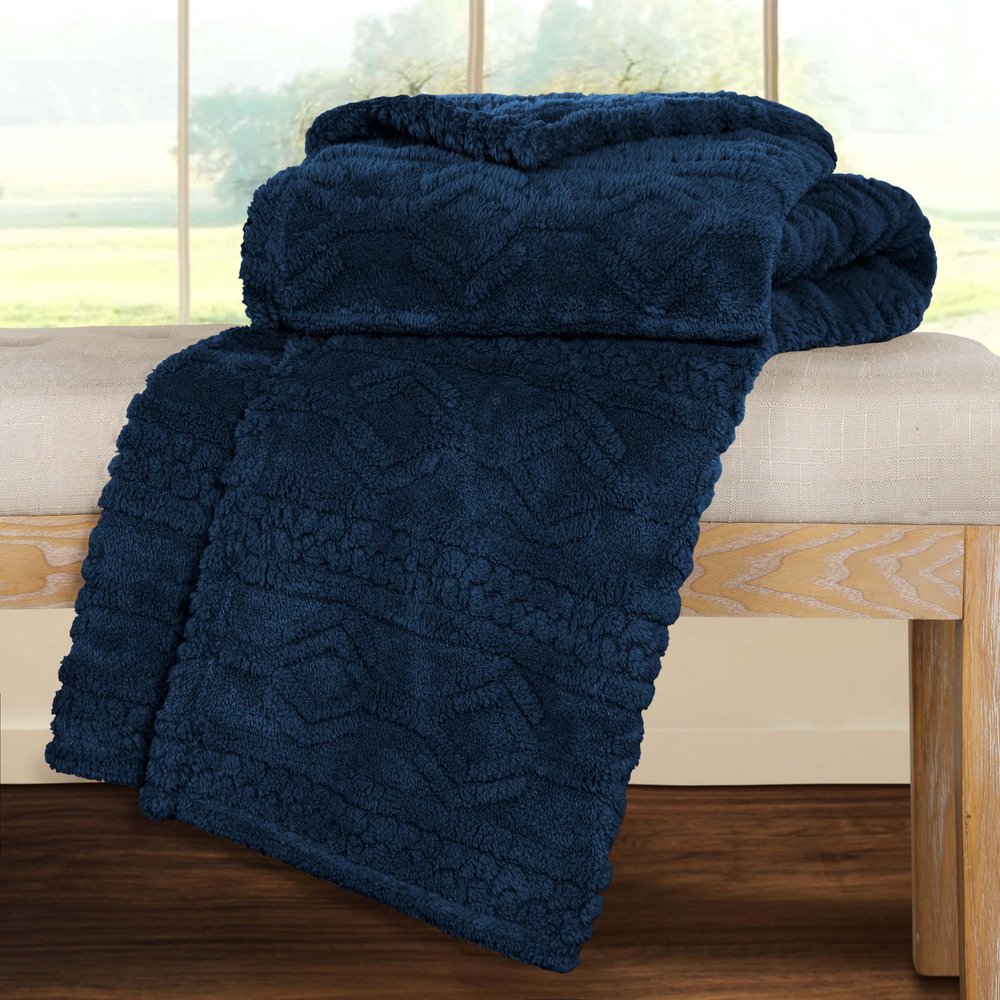 Queen Navy Blue Fleece Knitted Plush Blanket