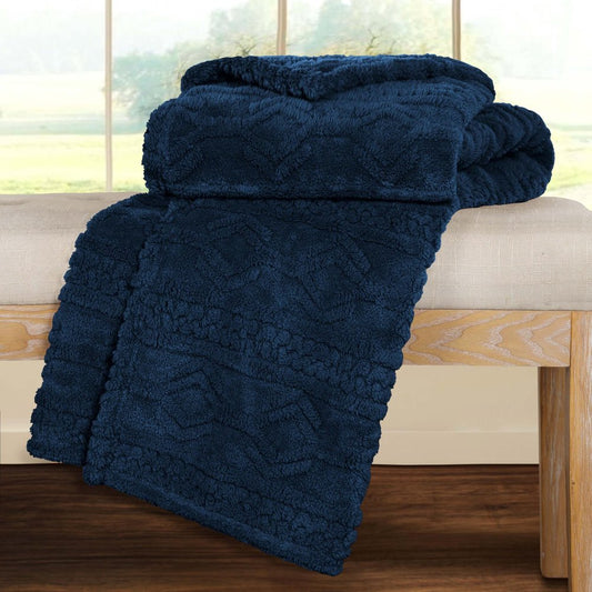 Queen Navy Blue Fleece Knitted Plush Blanket
