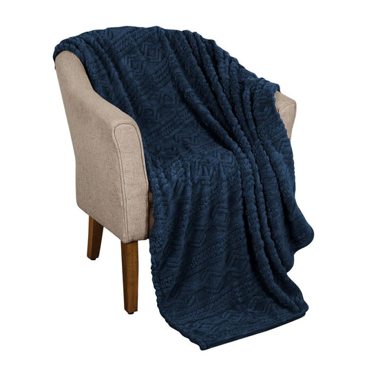 Queen Navy Blue Fleece Knitted Plush Blanket