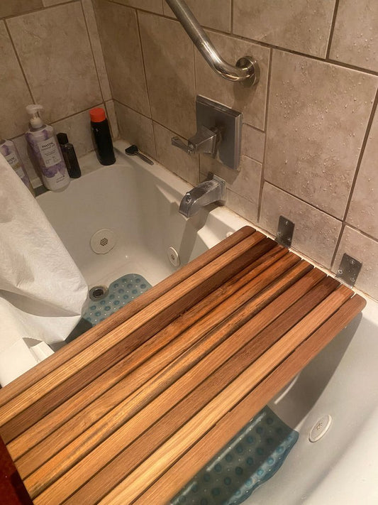 30" Brown Wall Mount Teak Rectangular Shower Bench