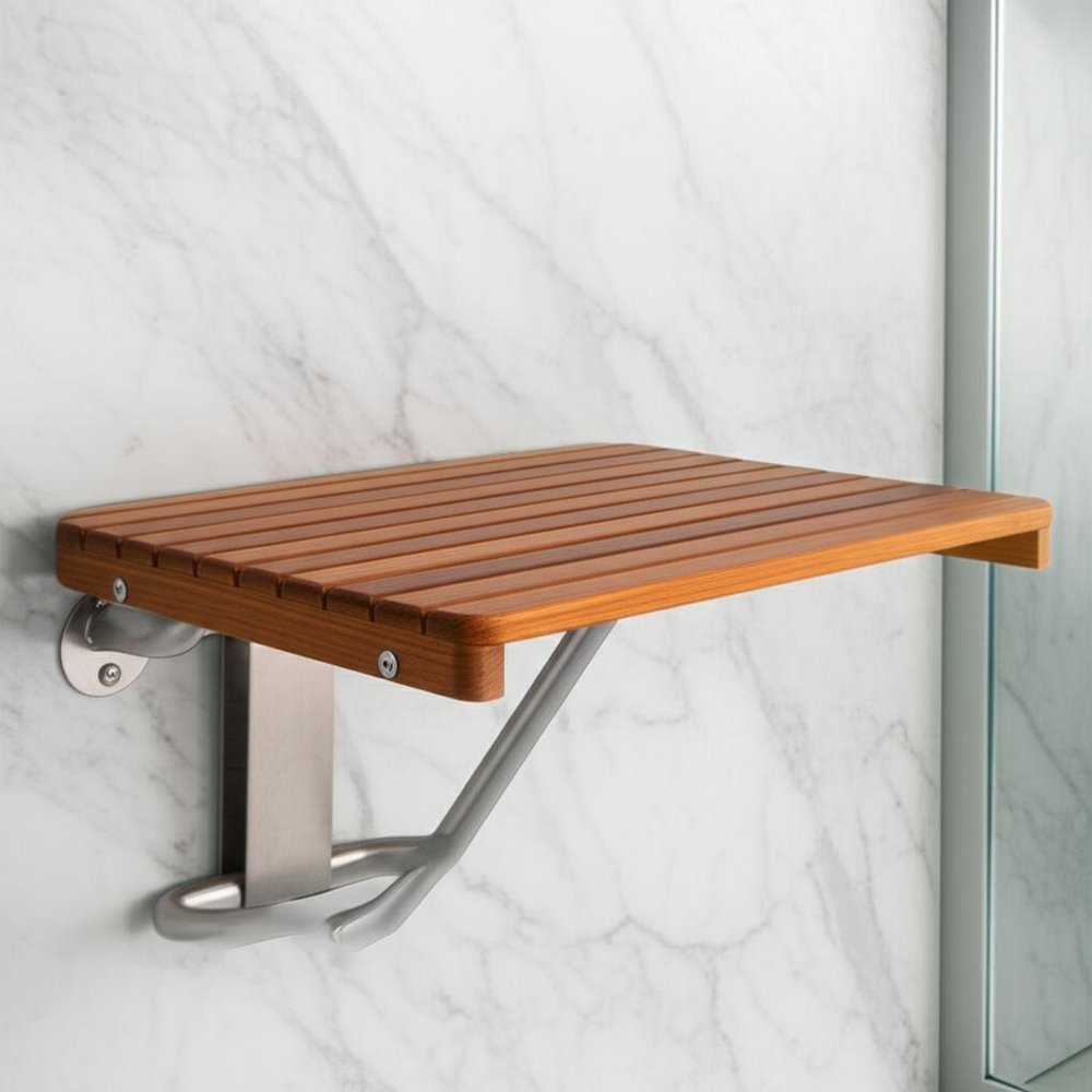 14" X 24" Brown Teak Rectangular Shower Bench