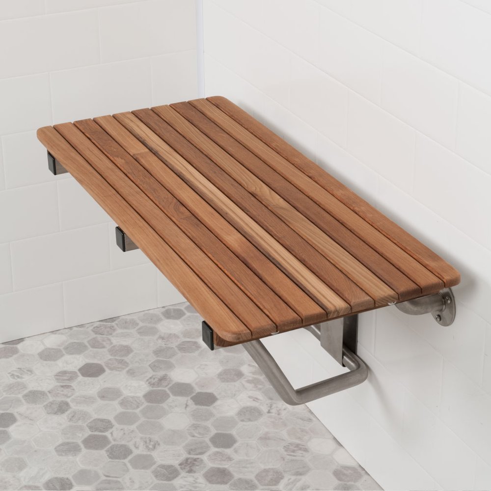 14" X 26" Brown Teak Rectangular Shower Bench